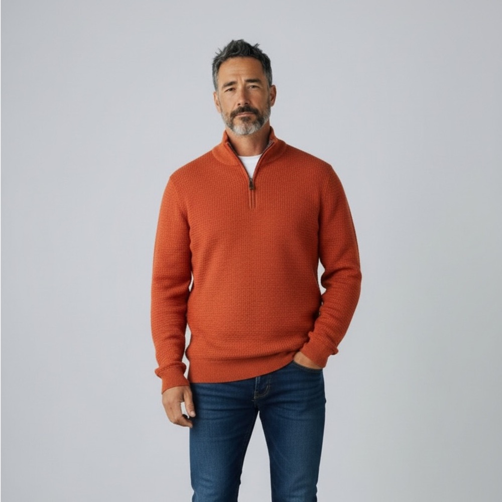 NEW Jos. A. Bank 1/4 Cotton Wool Sweater, Rust, Large